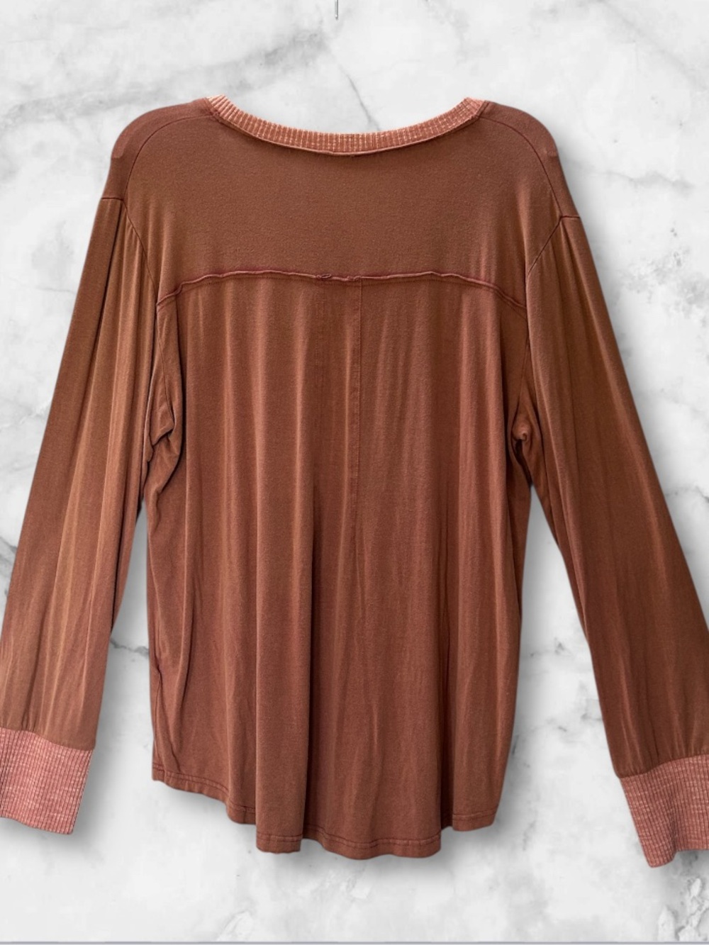 POL Boho Knit Chevron Pocket Long Sleeve Top Terracotta Rust Western Size L - Picture 5 of 9